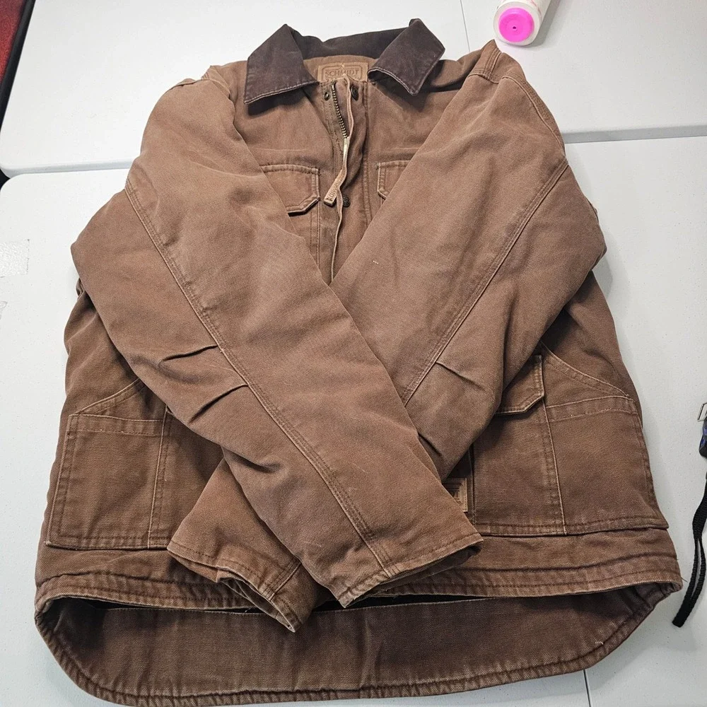 C.E. Schmidt Workwear Jacket Brown Duck Canvas L Fleece Lined Chore Ranch Barn